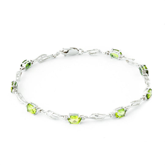 3.39 Carat 14K Solid White Gold Tennis Bracelet Peridot Diamond