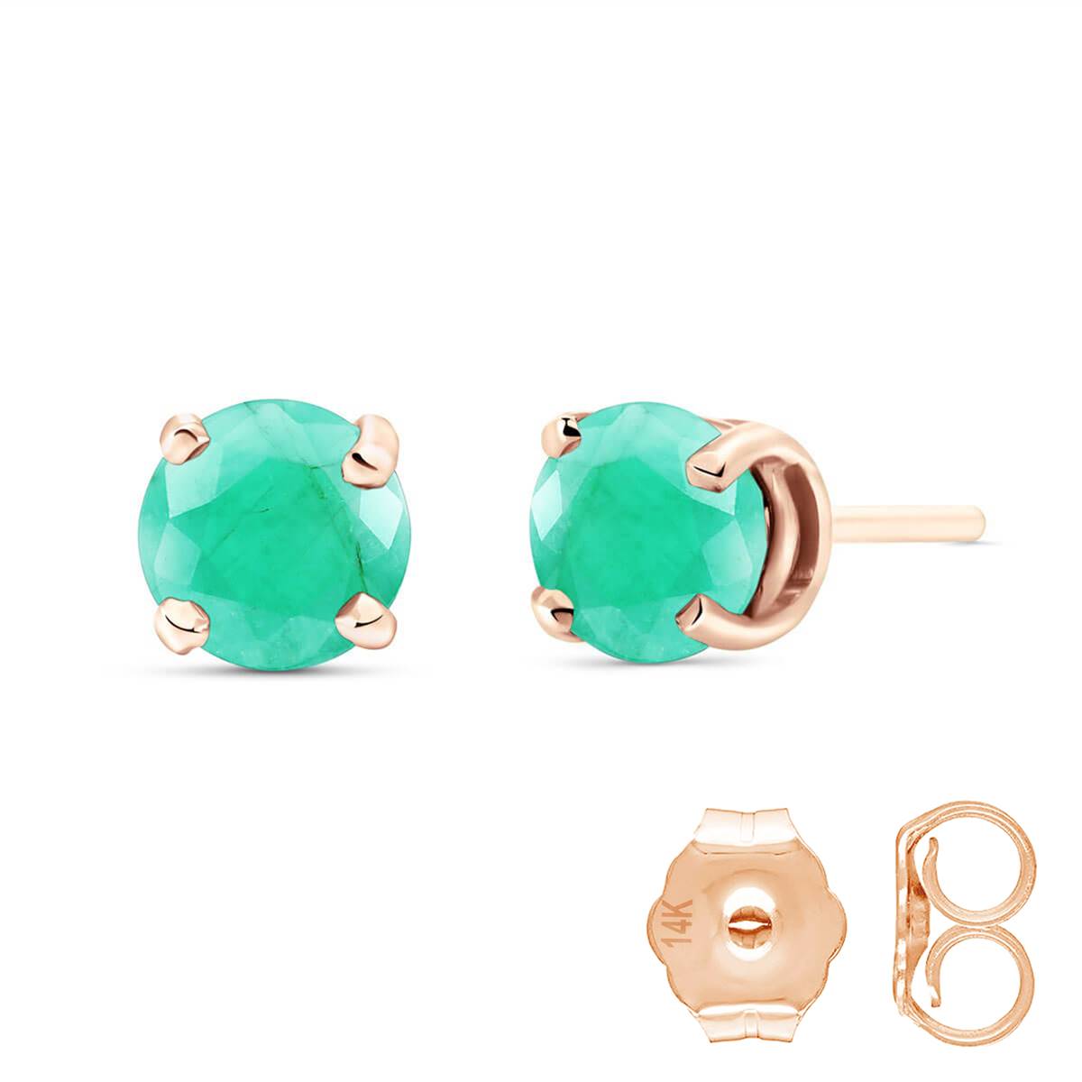 0.95 Carat 14K Solid Rose Gold Spotlight Emerald Stud Earrings