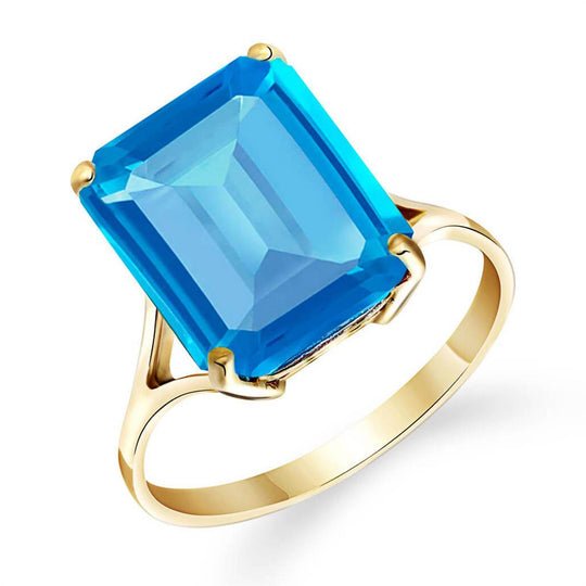 7 Carat 14K Solid Yellow Gold Ring Natural Octagon Blue Topaz