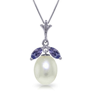 4.5 Carat 14K Solid White Gold Soundless Fluency Tanzanite Pearl Necklace