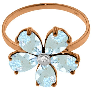 14K Solid Rose Gold Ring w/ Natural Diamond & Aquamarine