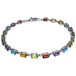 5.46 Carat 14K Solid White Gold Tennis Bracelet Multi Gemstones