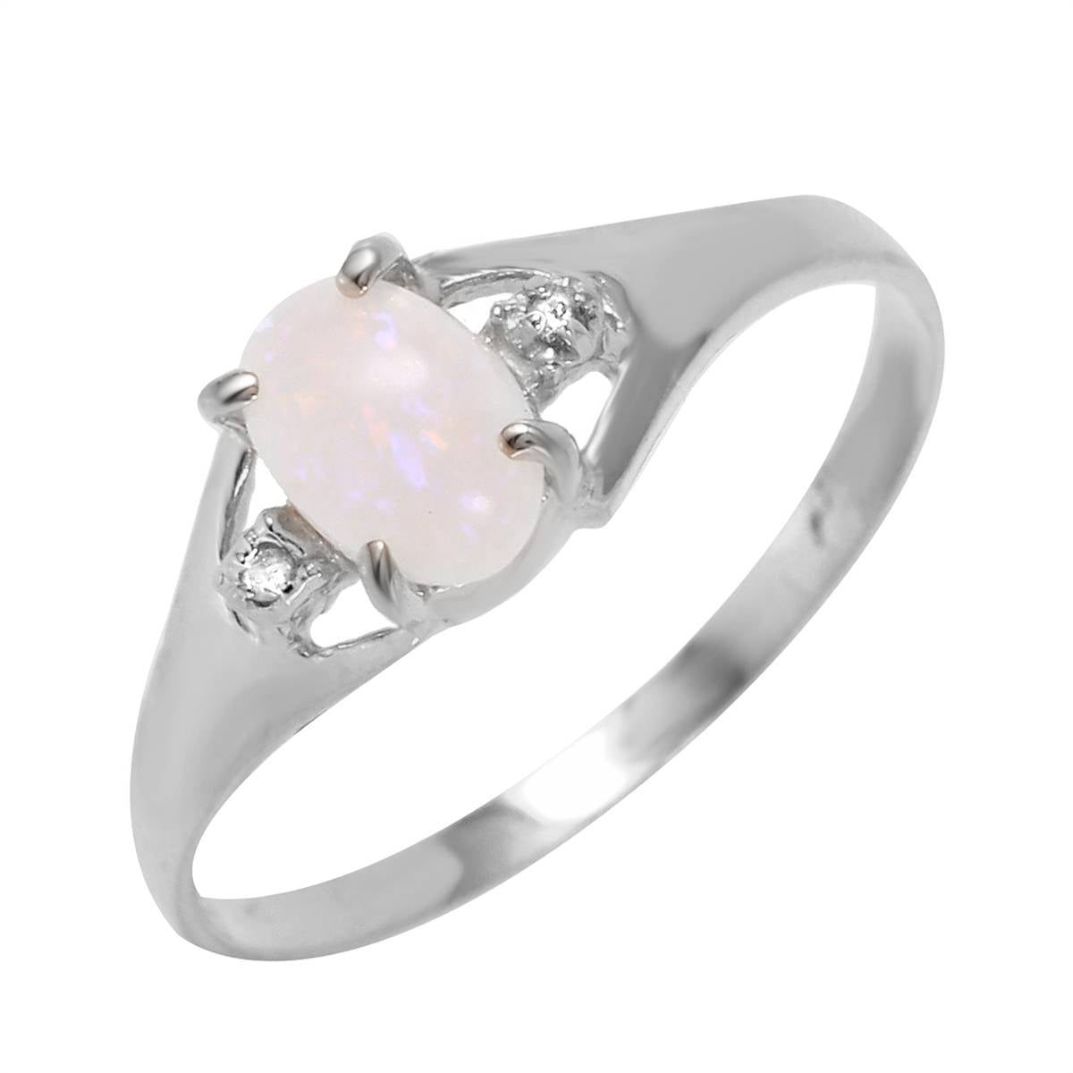 0.46 Carat 14K Solid White Gold Rings Natural Diamond Opal