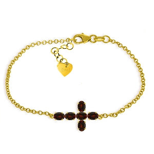 1.7 Carat 14K Solid Yellow Gold Cross Bracelet Natural Garnet