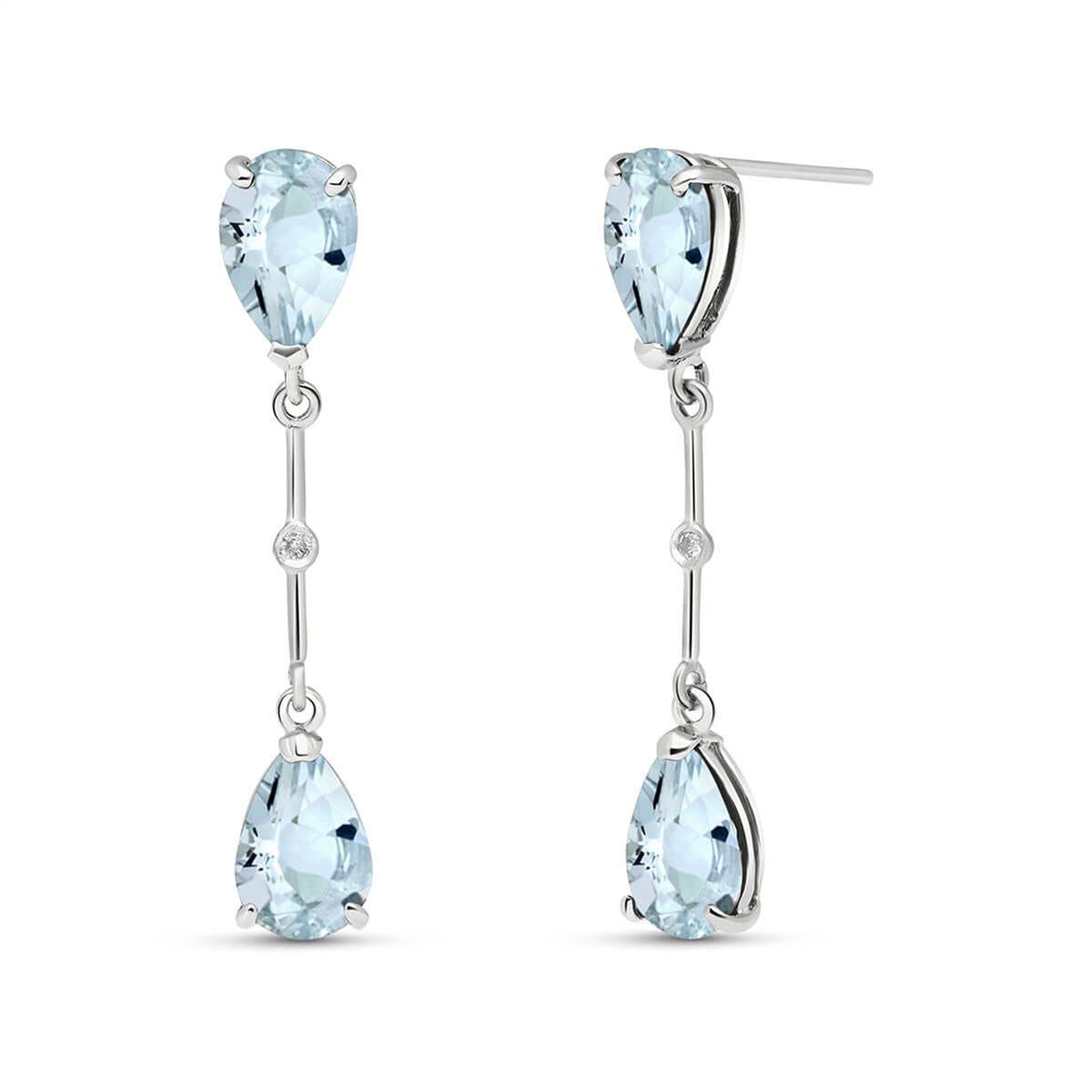 14K Solid White Gold Diamonds & Aquamarines Dangling Earrings