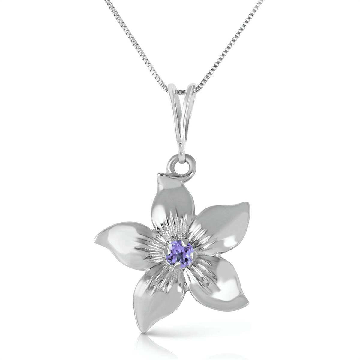 0.1 Carat 14K Solid White Gold Flower Necklace Natural Purple Amethyst