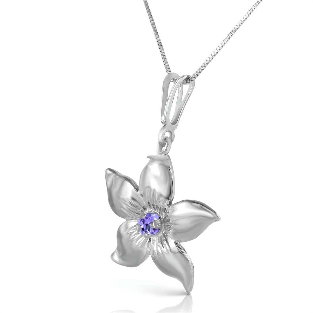 0.1 Carat 14K Solid White Gold Flower Necklace Natural Purple Amethyst