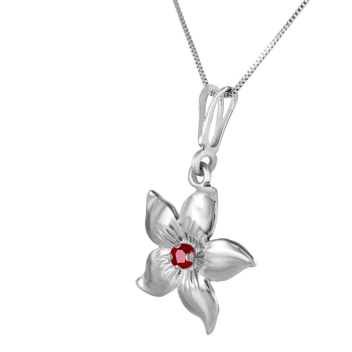 0.1 Carat 14K Solid White Gold Flower Necklace Natural Ruby