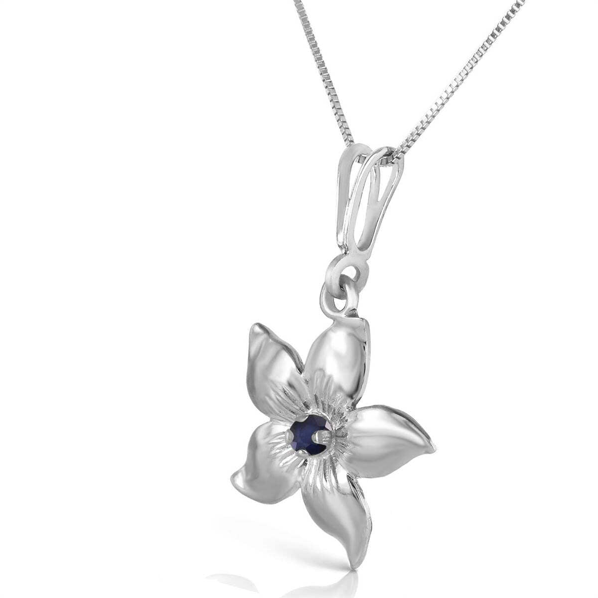 0.1 Carat 14K Solid White Gold Flower Necklace Natural Sapphire