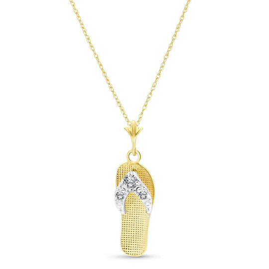 0.02 Carat 14K Solid Yellow Gold Shoes Necklace Natural Diamond