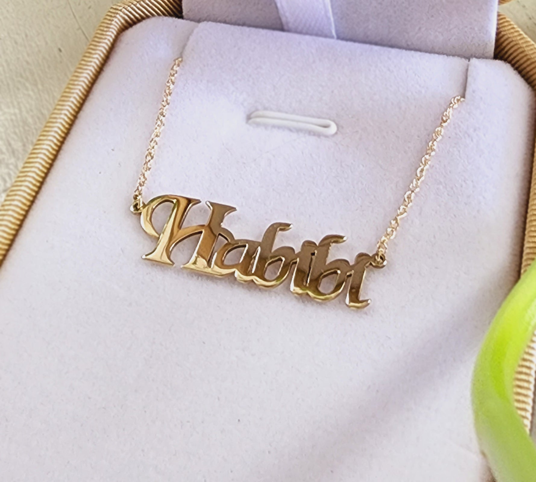 Customized name Necklace in 14k Solid Gold Plate -18 inch rope chain 1.15mm