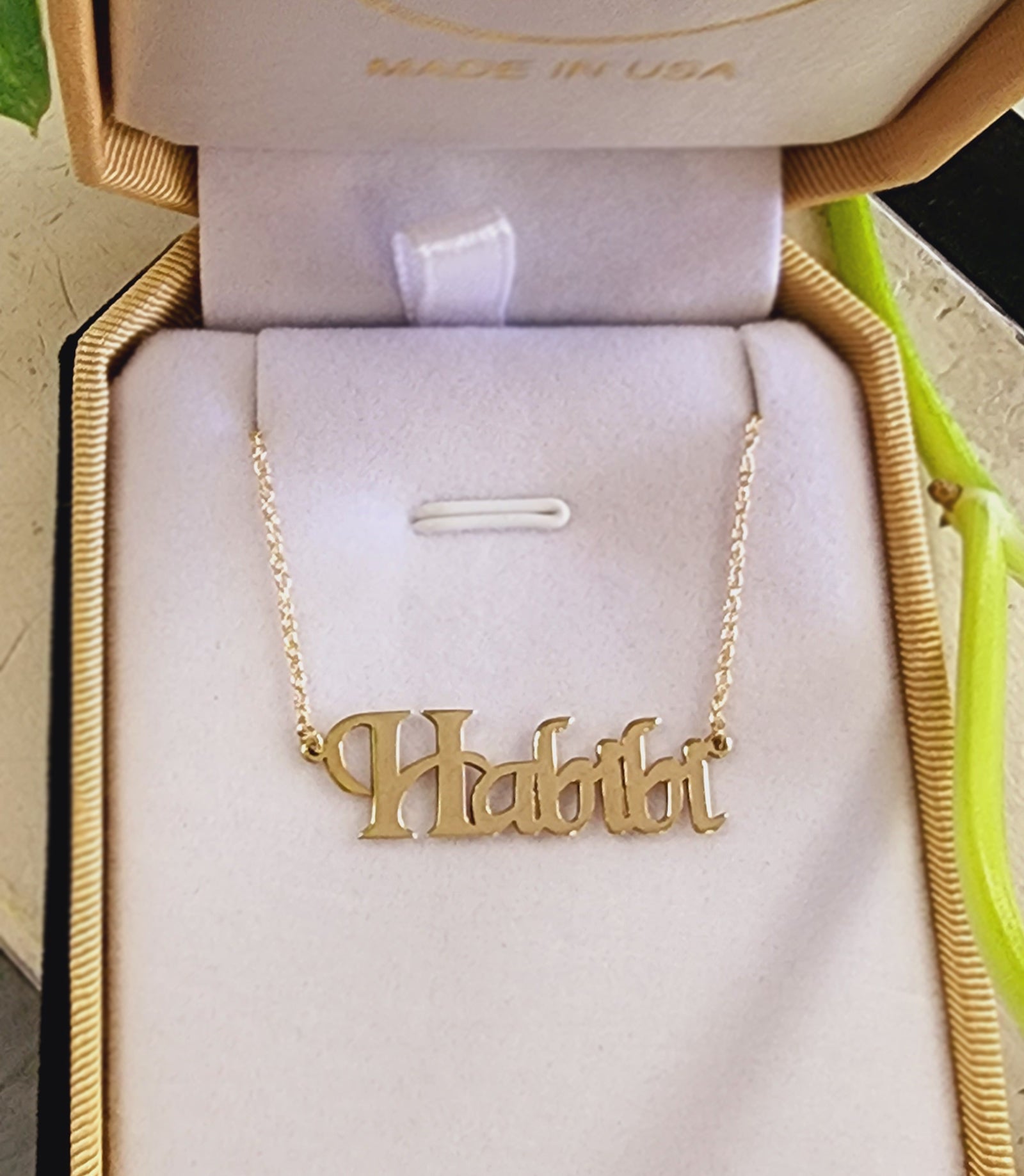 Customized name Necklace in 14k Solid Gold Plate -18 inch rope chain 1.15mm