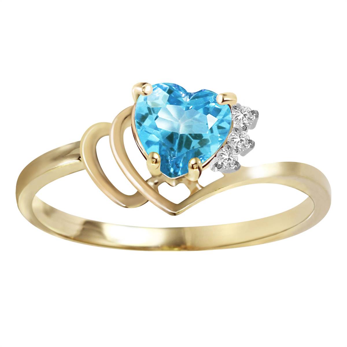 0.97 Carat 14K Solid Yellow Gold Ring Natural Diamond Blue Topaz