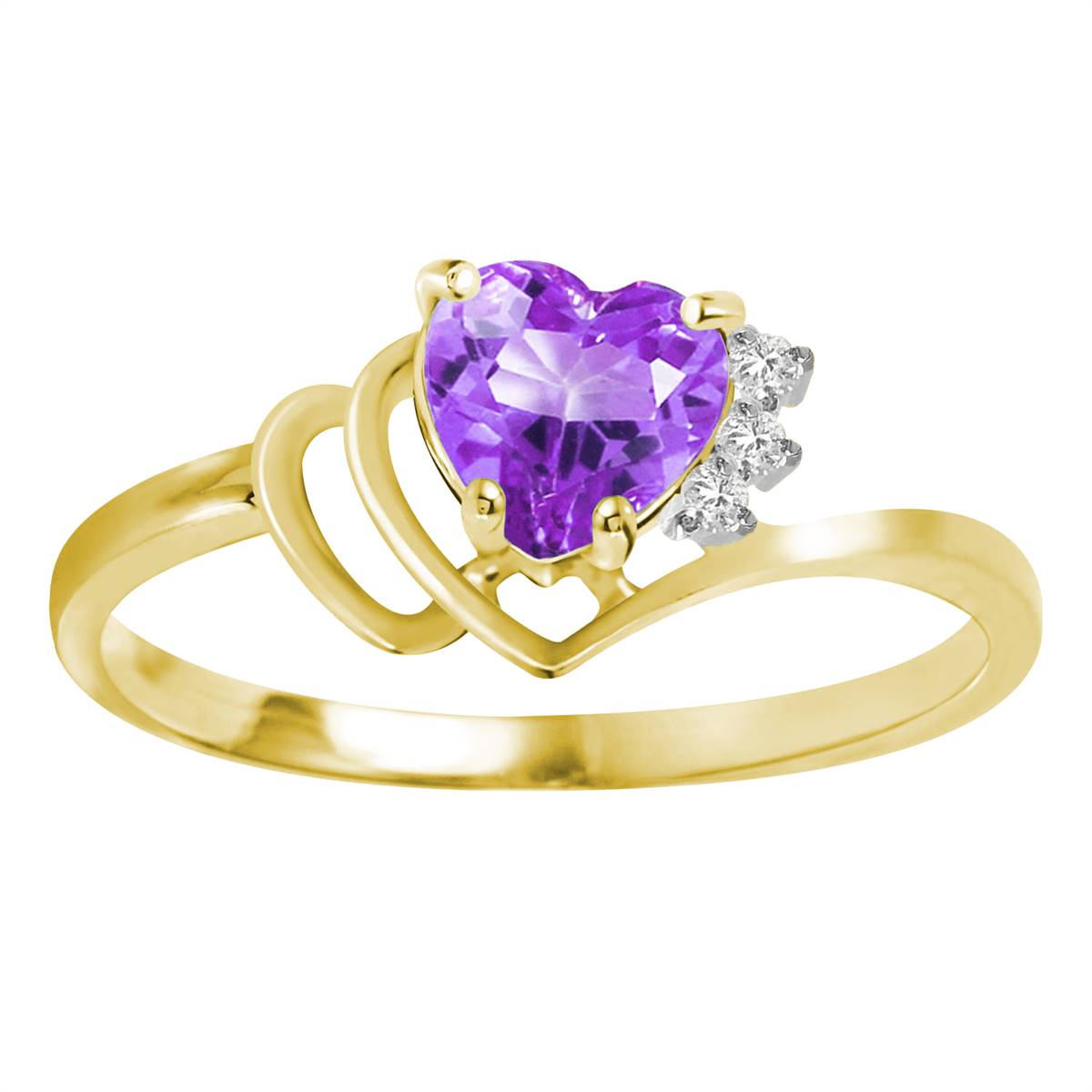 0.97 Carat 14K Solid Yellow Gold Ring Natural Diamond Purple Amethyst