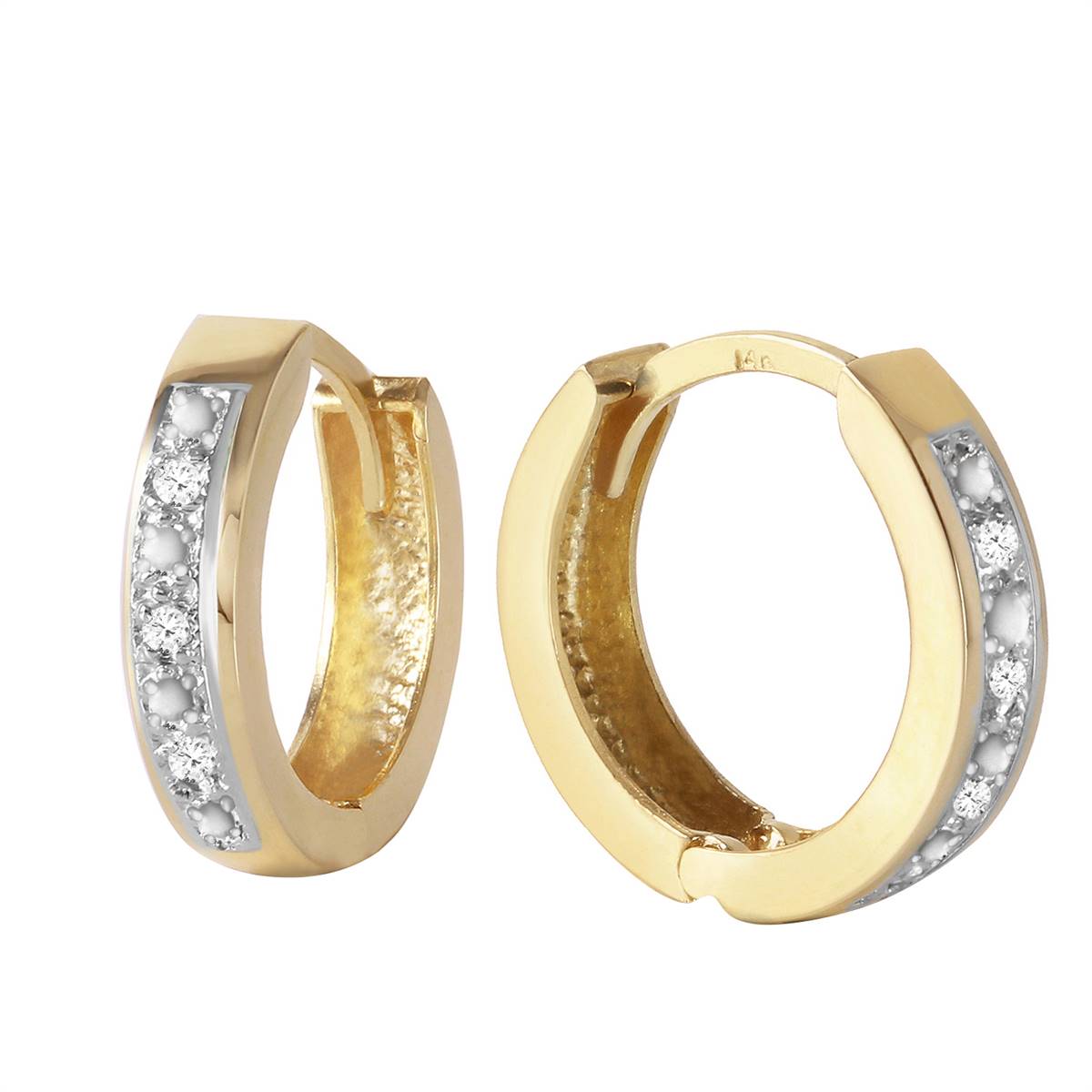 0.04 Carat 14K Solid Yellow Gold Hoop Huggie Earrings Diamond