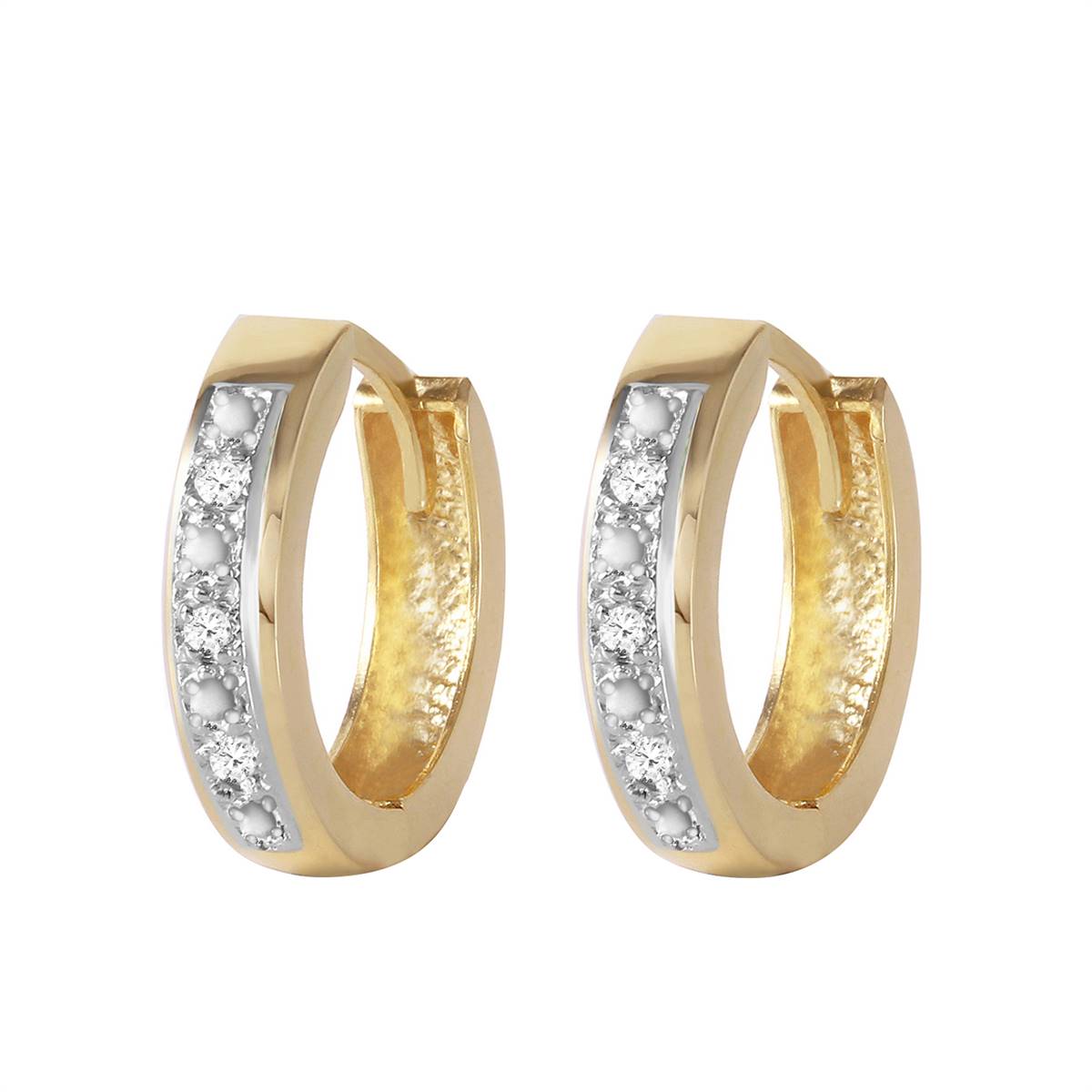0.04 Carat 14K Solid Yellow Gold Hoop Huggie Earrings Diamond