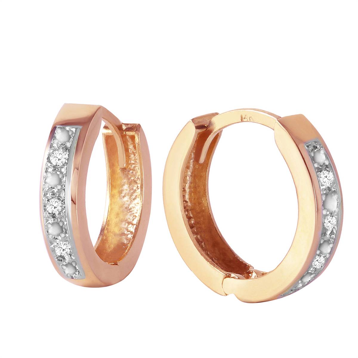 0.04 Carat 14K Solid Rose Gold Hoop Huggie Earrings Diamond