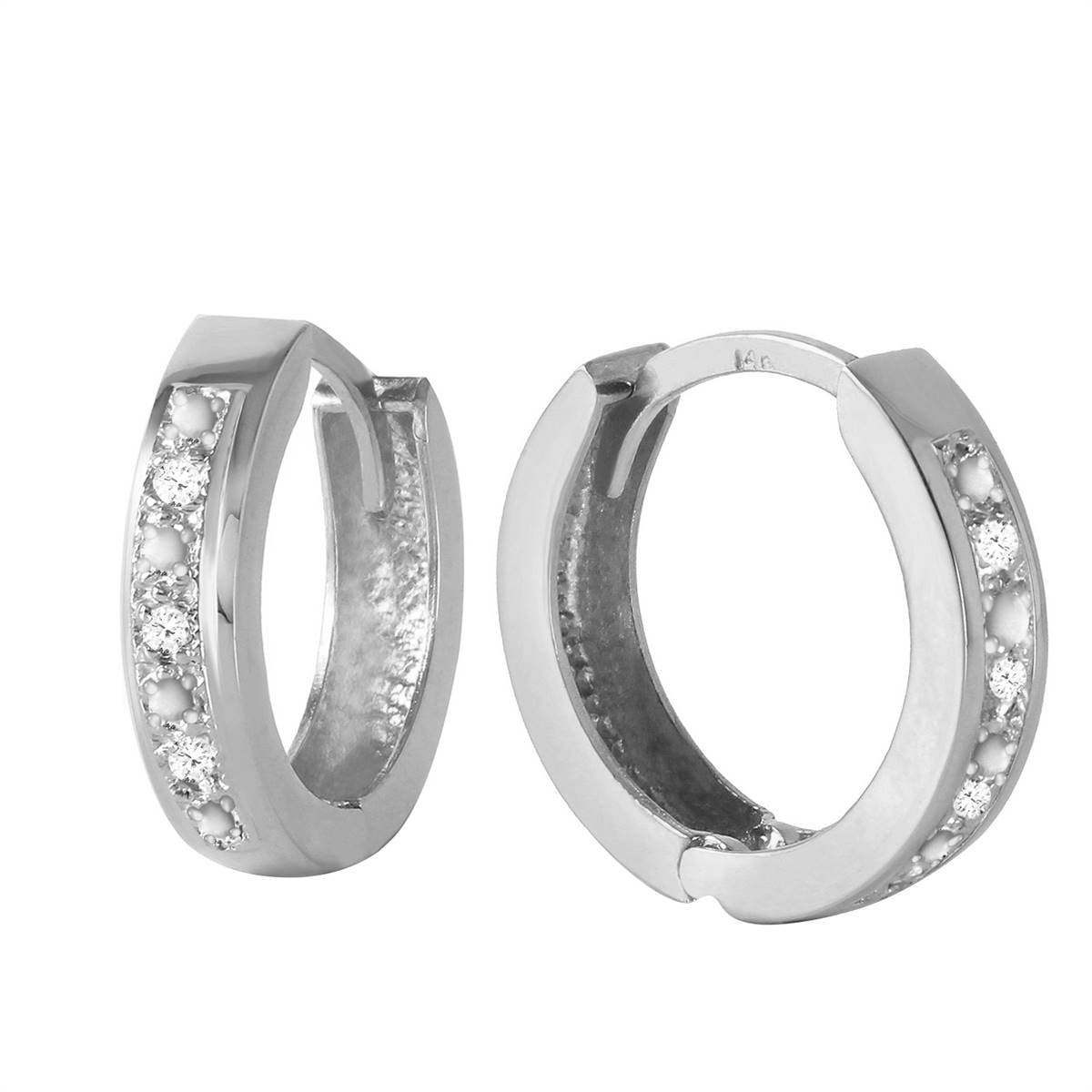 0.04 Carat 14K Solid White Gold Hoop Huggie Earrings Diamond