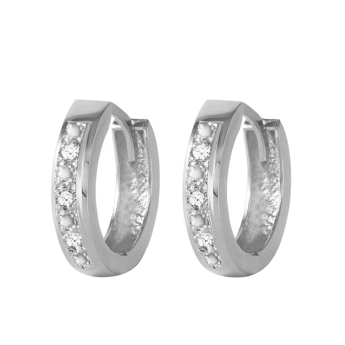 0.04 Carat 14K Solid White Gold Hoop Huggie Earrings Diamond