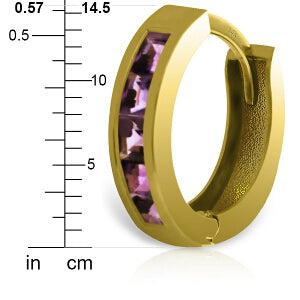 0.85 Carat 14K Solid Yellow Gold Hoop Huggie Earrings Purple Amethyst