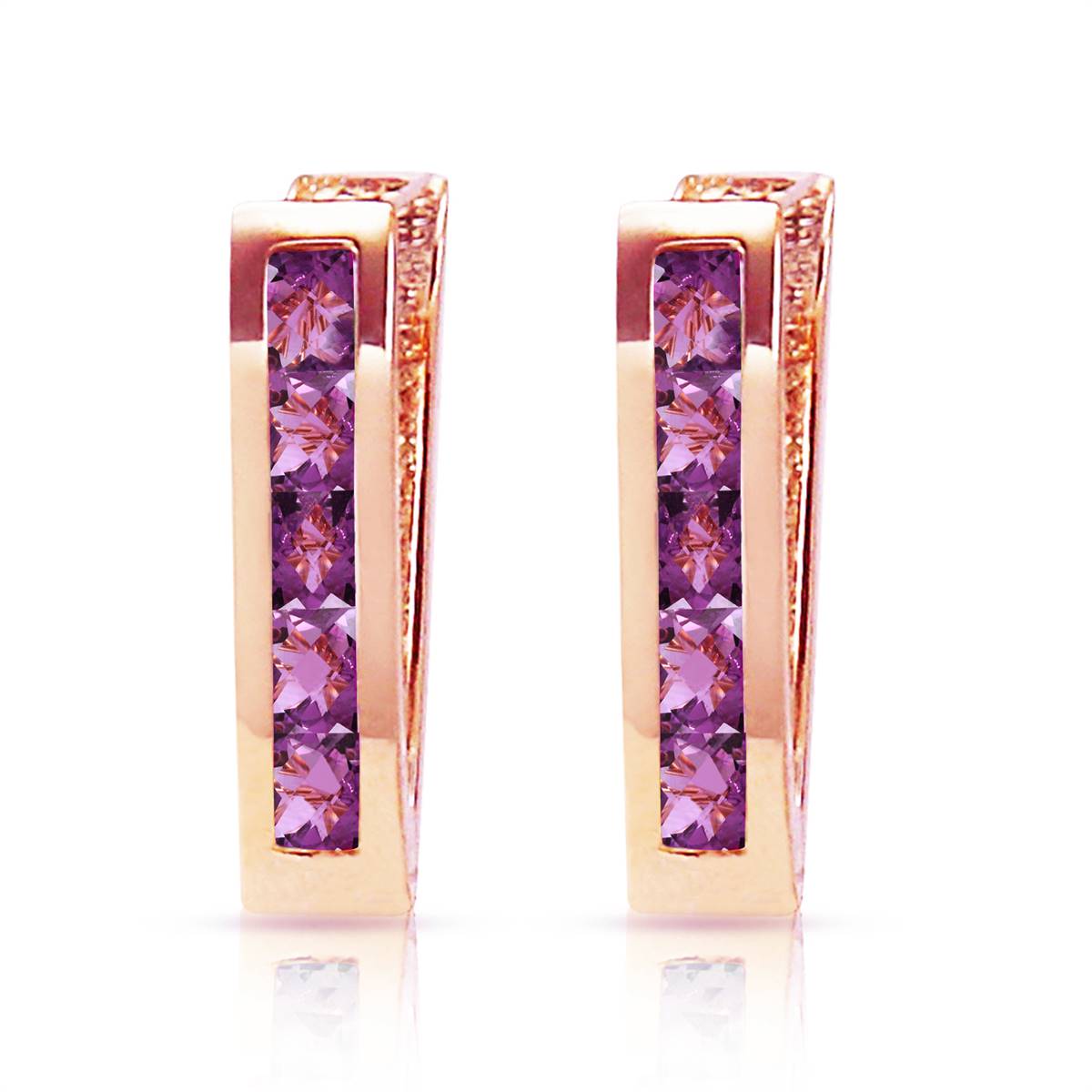 0.85 Carat 14K Solid Rose Gold Oval Huggie Earrings Purple Amethyst