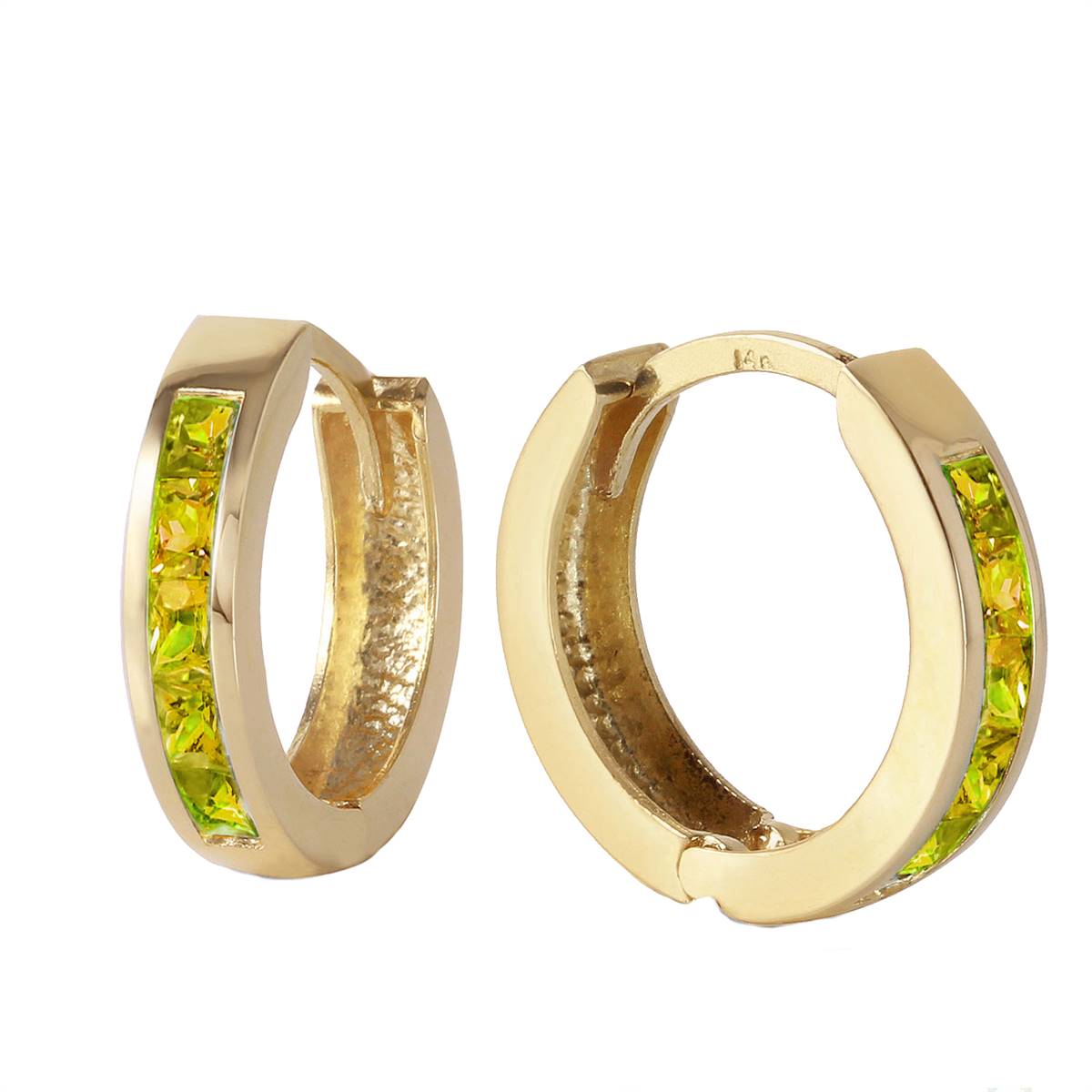 1 Carat 14K Solid Yellow Gold Hoop Huggie Earrings Peridot