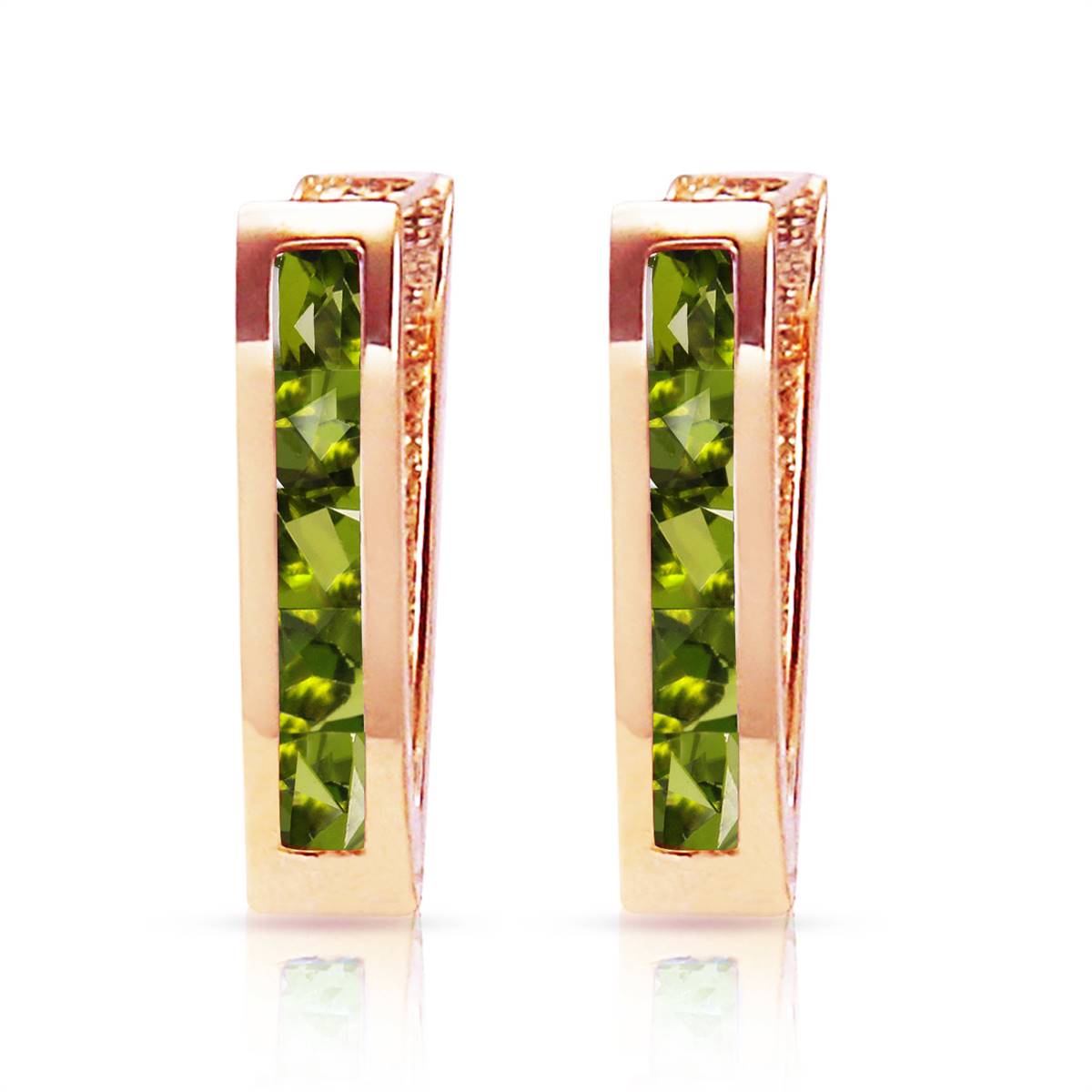 1 Carat 14K Solid Rose Gold Oval Huggie Earrings Peridot