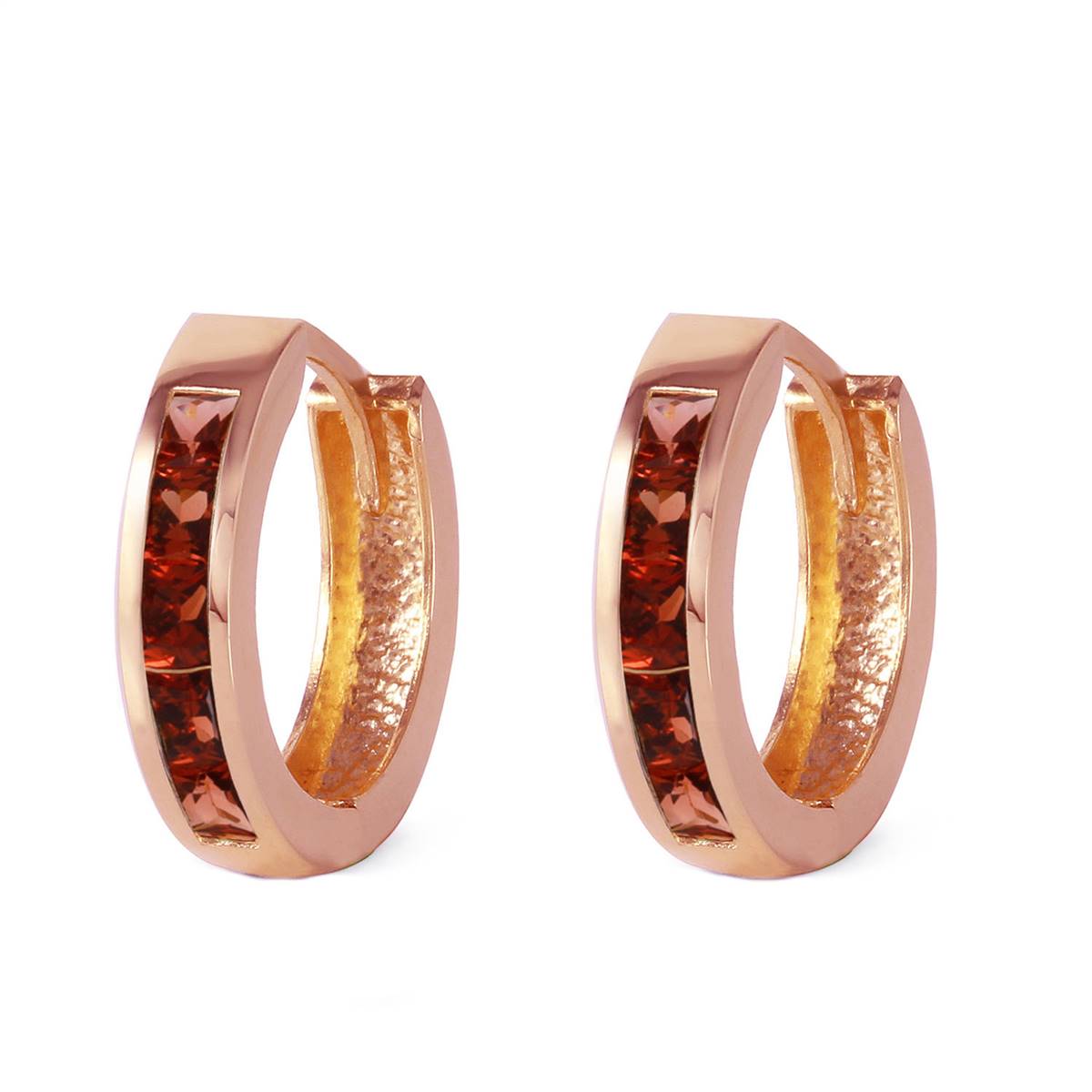1.3 Carat 14K Solid Rose Gold Hoop Huggie Earrings Garnet