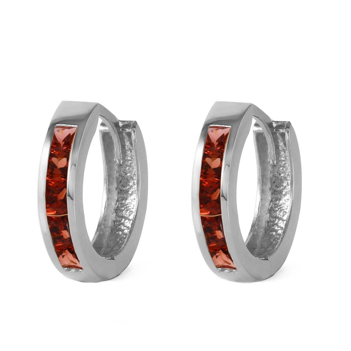 1.3 Carat 14K Solid White Gold Hoop Huggie Earrings Garnet