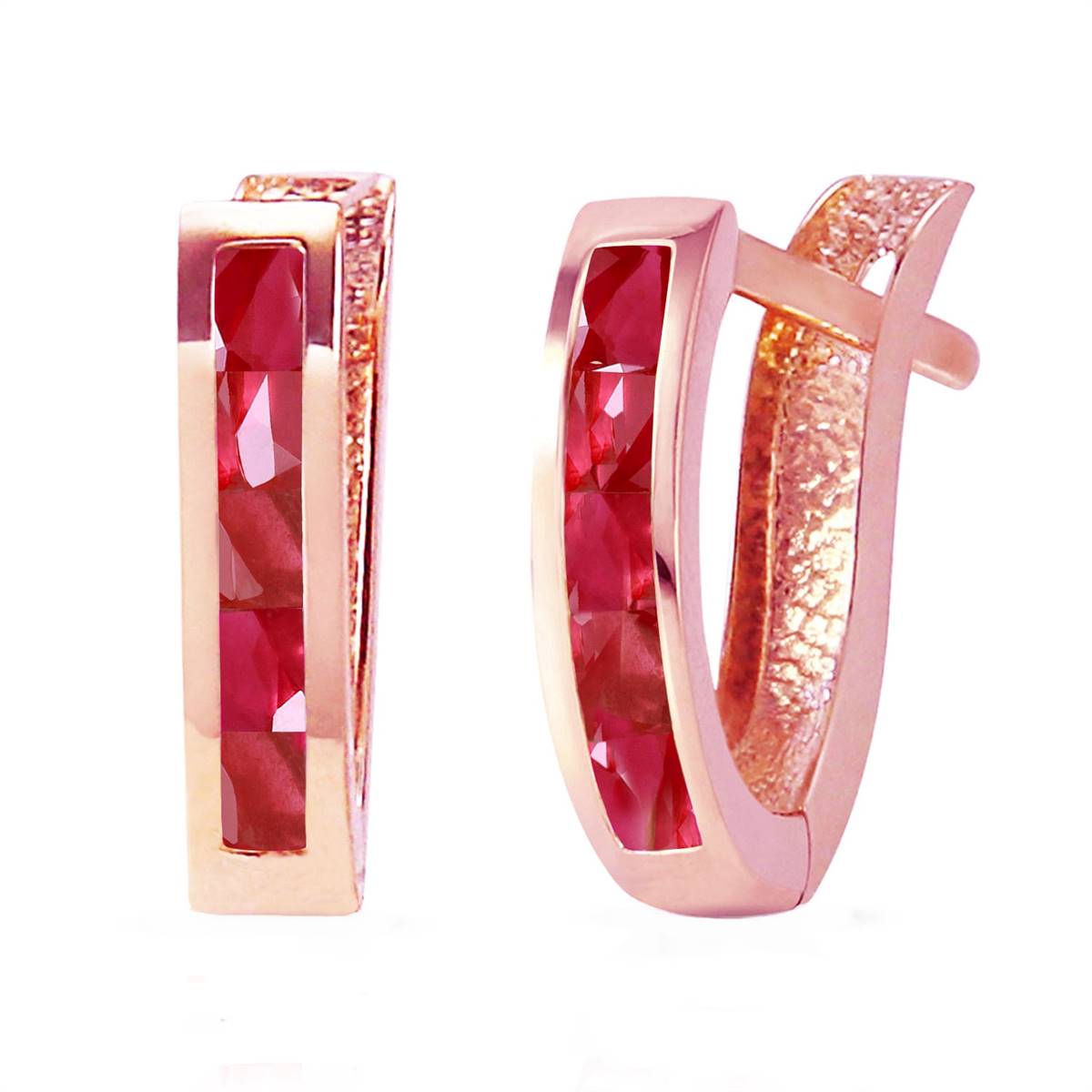 1.3 Carat 14K Solid Rose Gold Oval Huggie Earrings Ruby