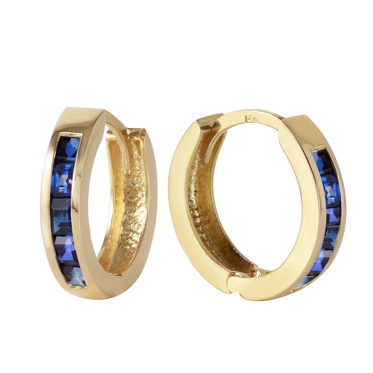 1.3 Carat 14K Solid Yellow Gold Hoop Earrings Natural Sapphire