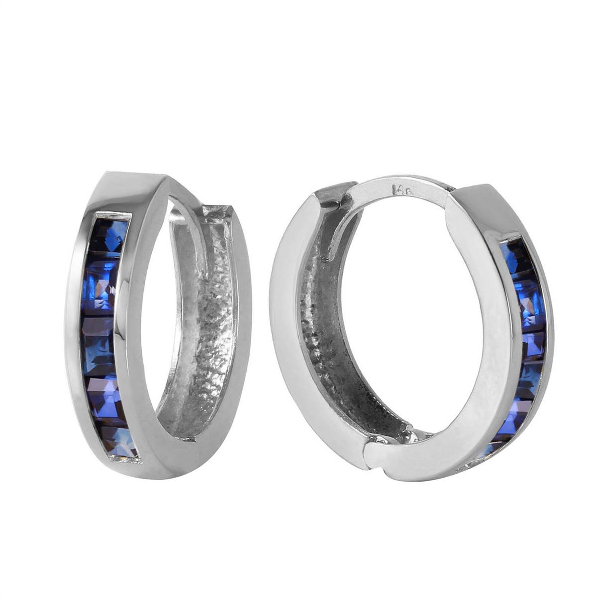 1.3 Carat 14K Solid White Gold Hoop Earrings Natural Sapphire