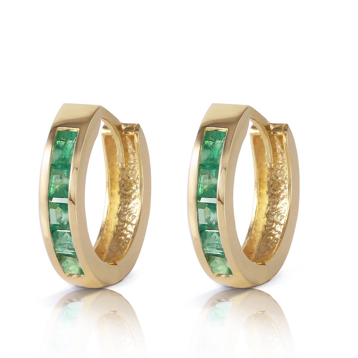14K. Gold Hoop Earrings w/ Natural Emeralds