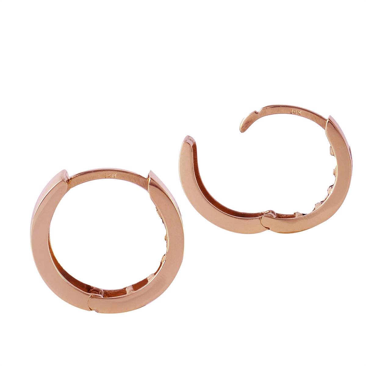 14K. SOLID ROSE GOLD HOOP HUGGIE EARRING WITH NATURAL EMERALDS