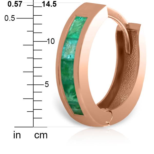 14K. SOLID ROSE GOLD HOOP HUGGIE EARRING WITH NATURAL EMERALDS