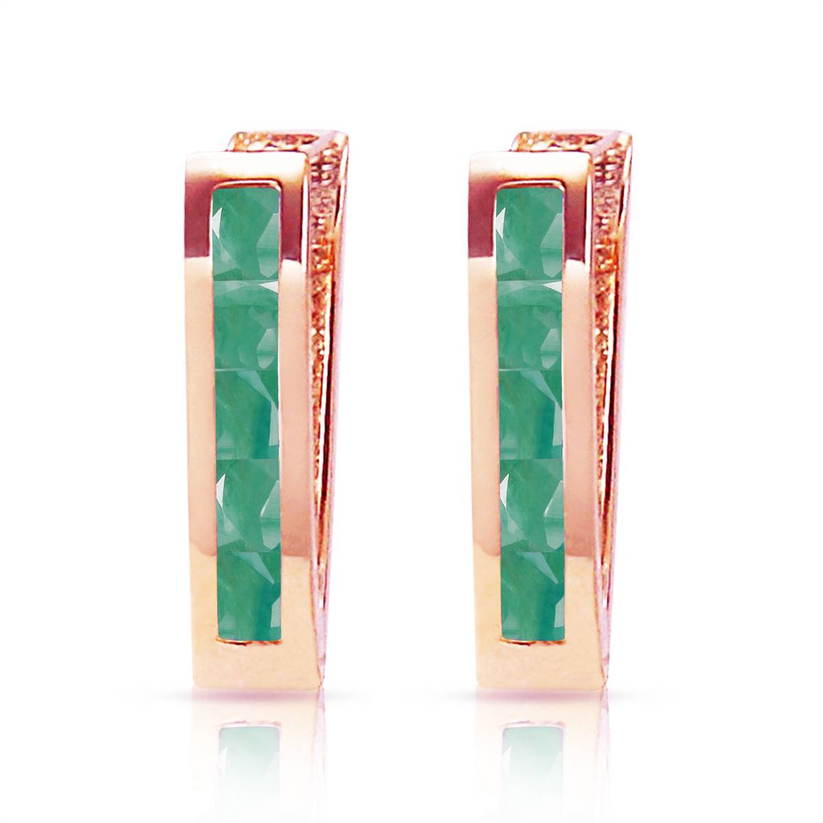 14K. SOLID ROSE GOLD OVAL HUGGIE EARRING WITH EMERALDS