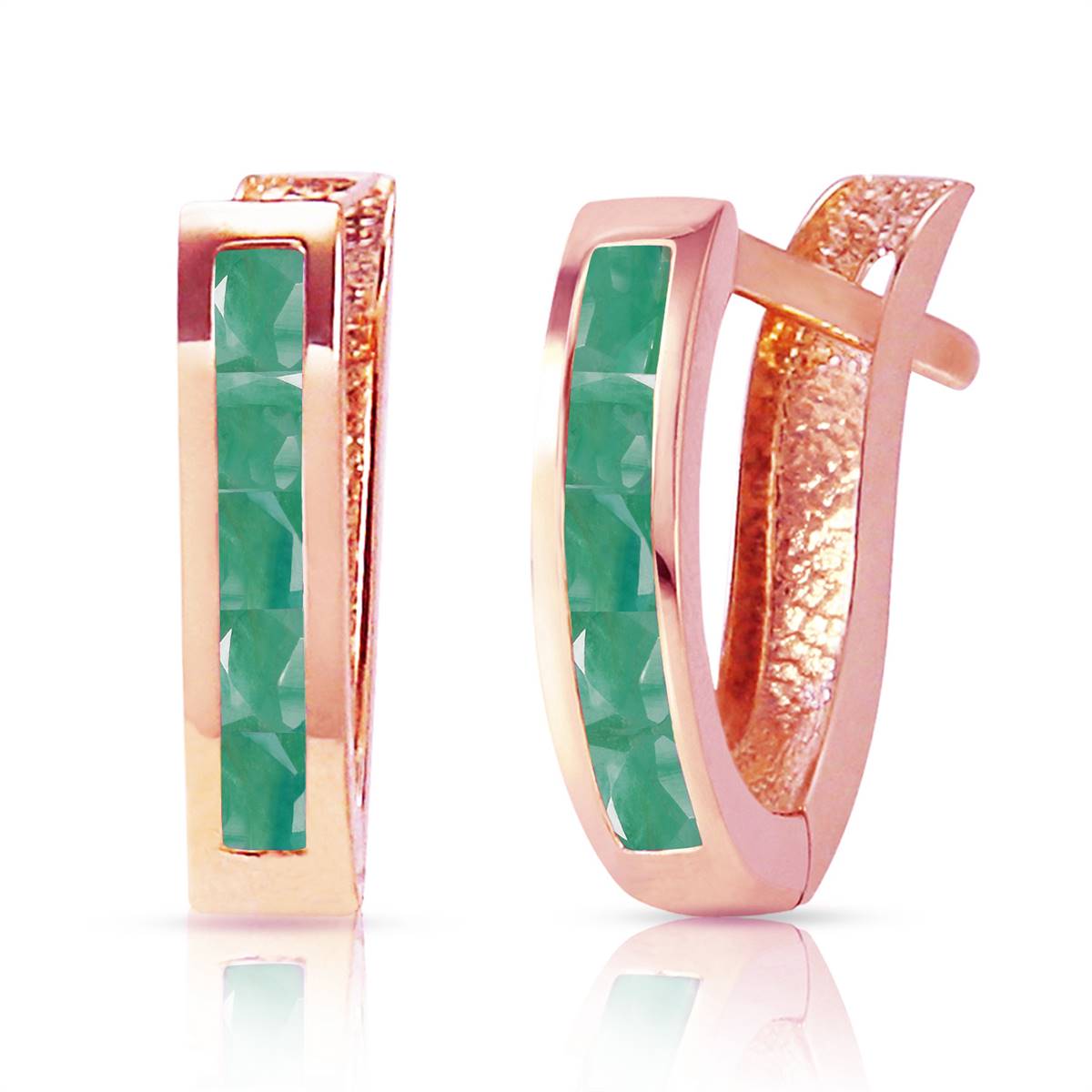 14K. SOLID WHITE GOLD OVAL HUGGIE EARRING WITH EMERALDS