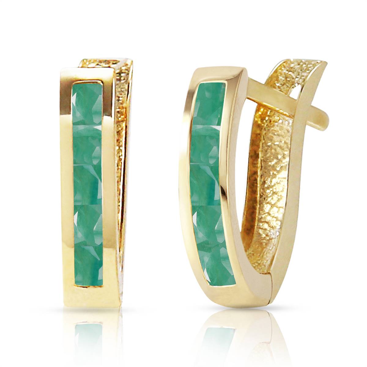 14K Gold Oval Huggie Earrings w/ Emeralds