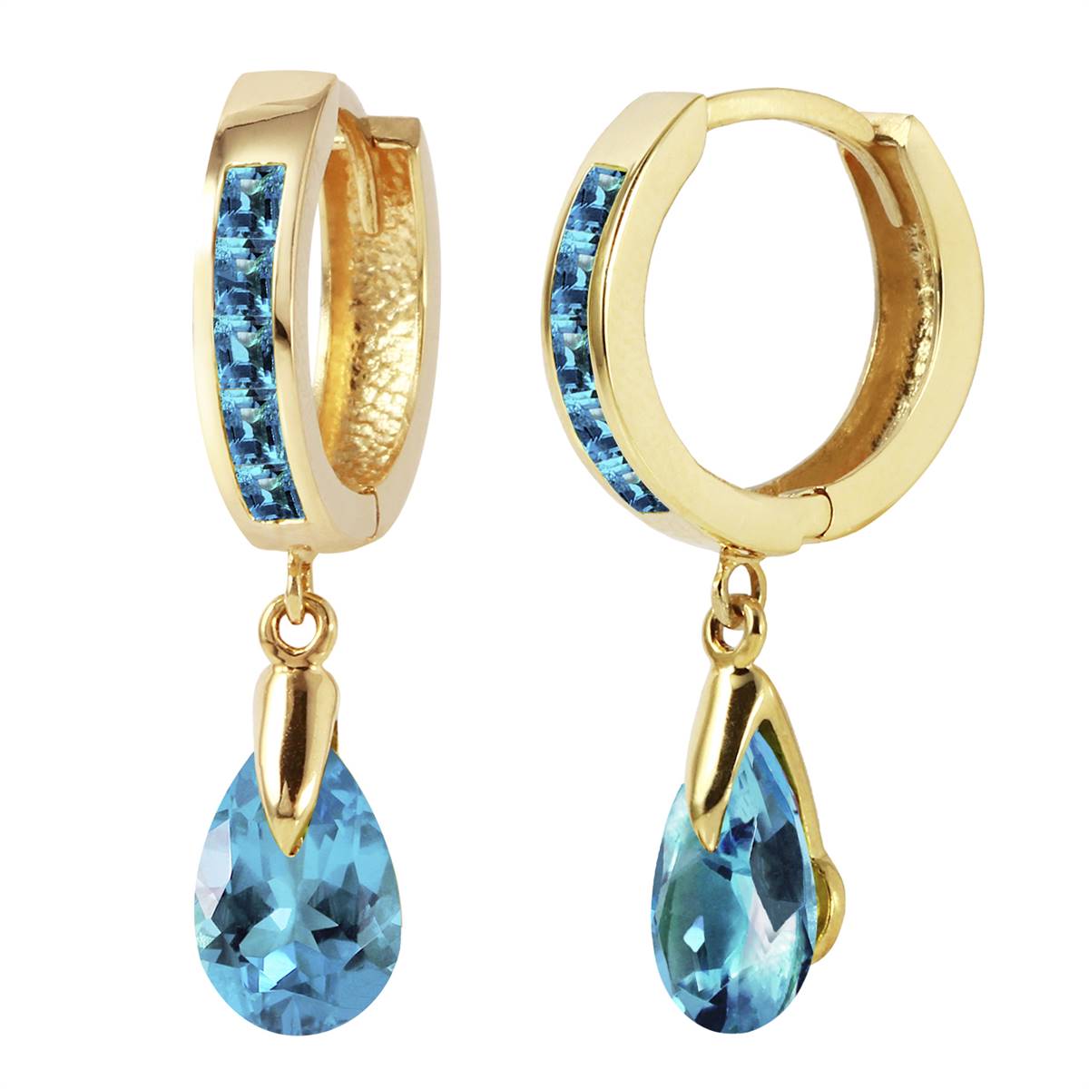 4.2 Carat 14K Solid Yellow Gold Huggie Earrings Dangling Blue Topaz