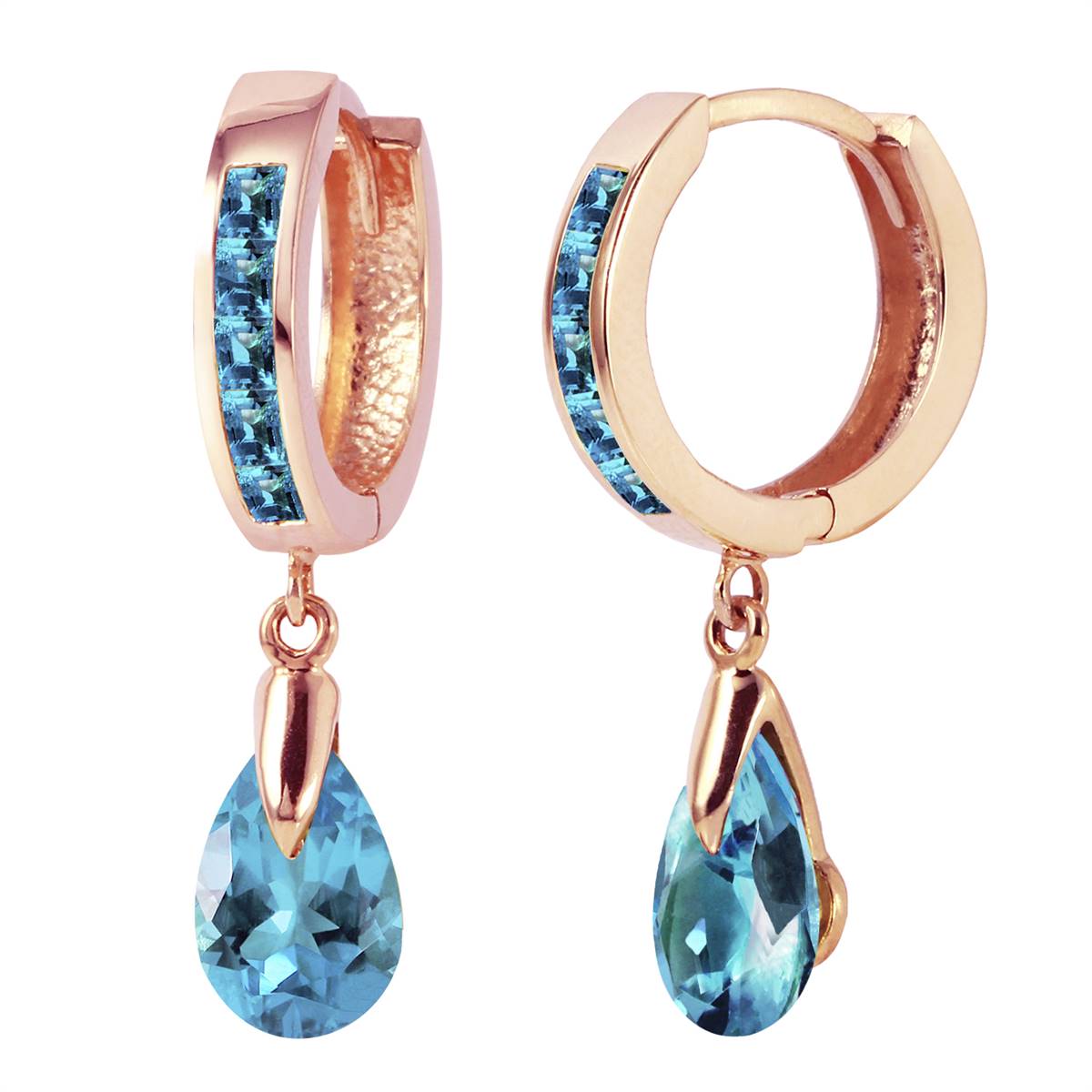 4.2 Carat 14K Solid Rose Gold Huggie Earrings Dangling Blue Topaz