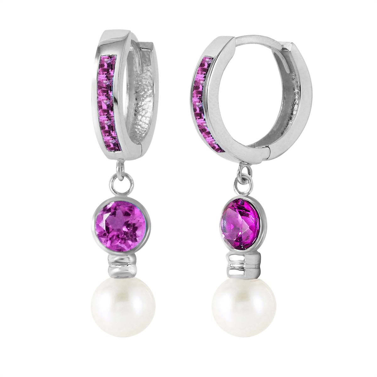 4.15 Carat 14K Solid White Gold Huggie Earrings Pearl Amethyst