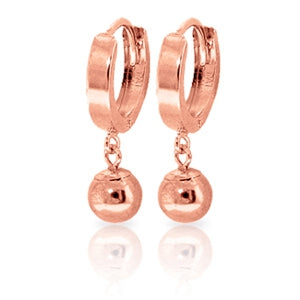 14K Solid Rose Gold Hoop Earrings Ball Dangling