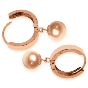 14K Solid Rose Gold Huggie Earrings Ball Drop Hoops