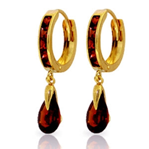 4.3 Carat 14K Solid Yellow Gold Hoop Earrings Dangling Garnet