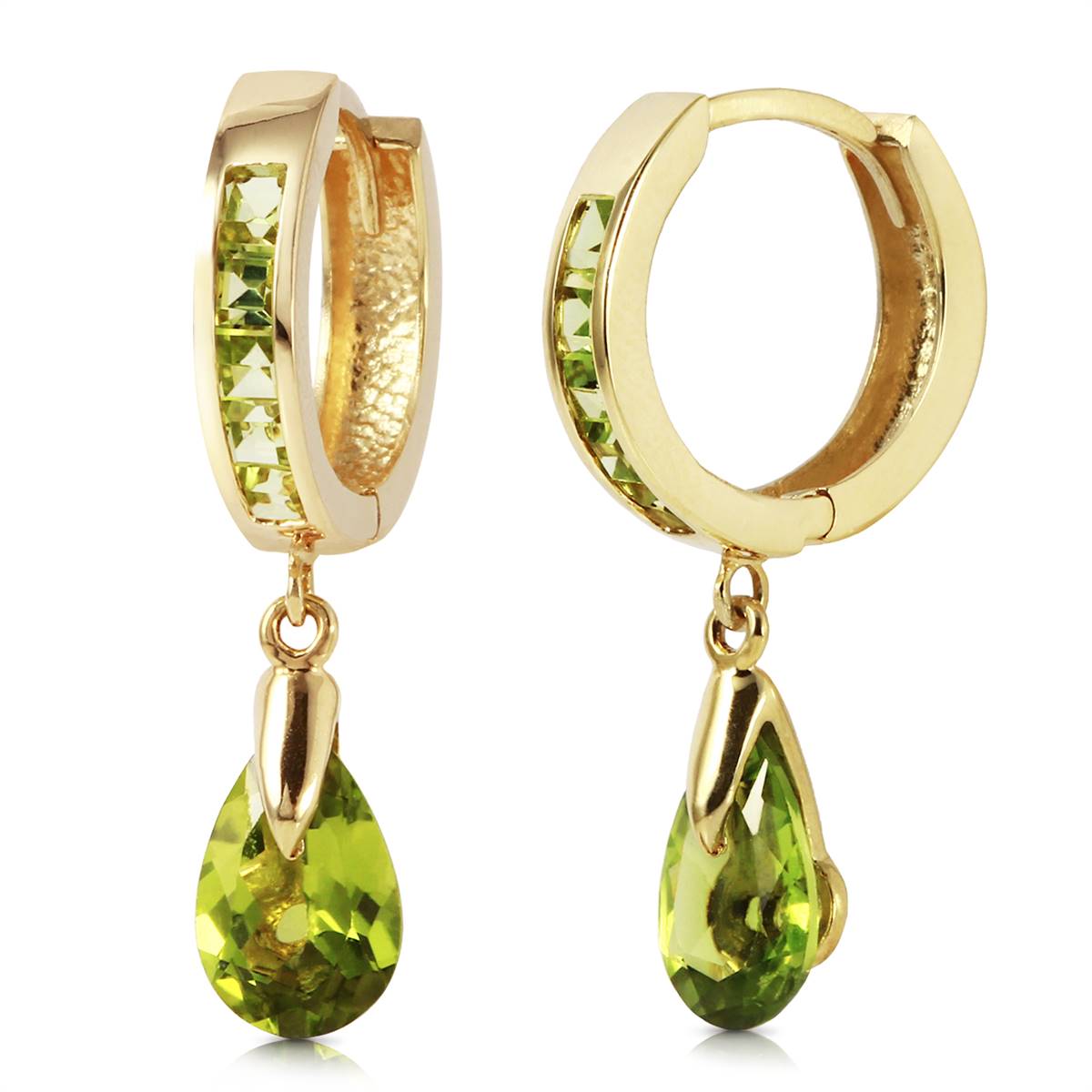 3.9 Carat 14K Solid Yellow Gold Huggie Earrings Dangling Peridot