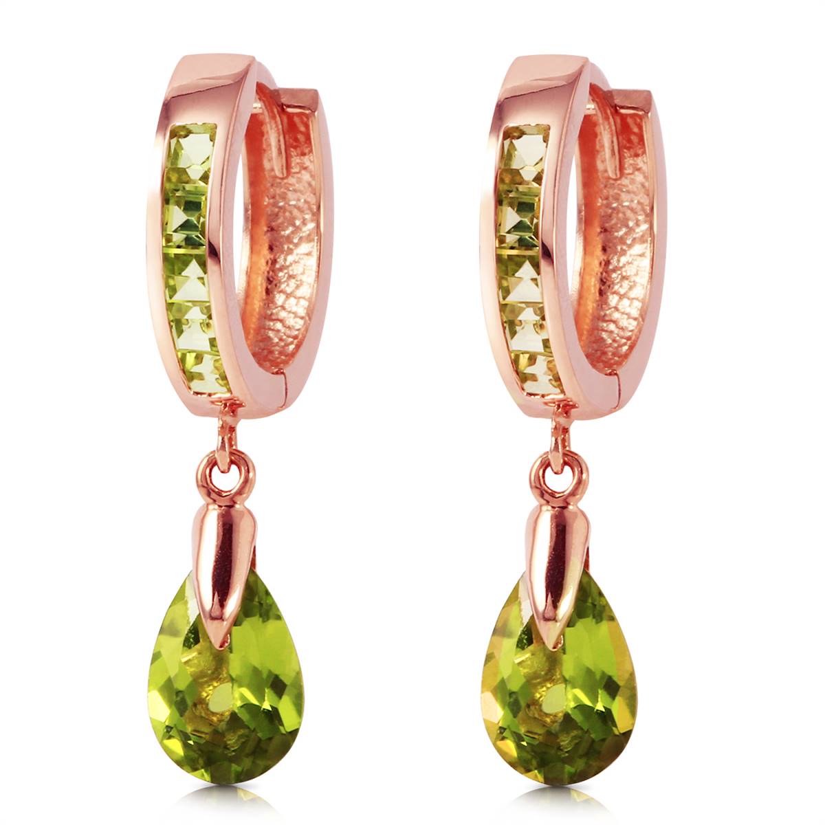 3.9 Carat 14K Solid Rose Gold Huggie Earrings Dangling Peridot