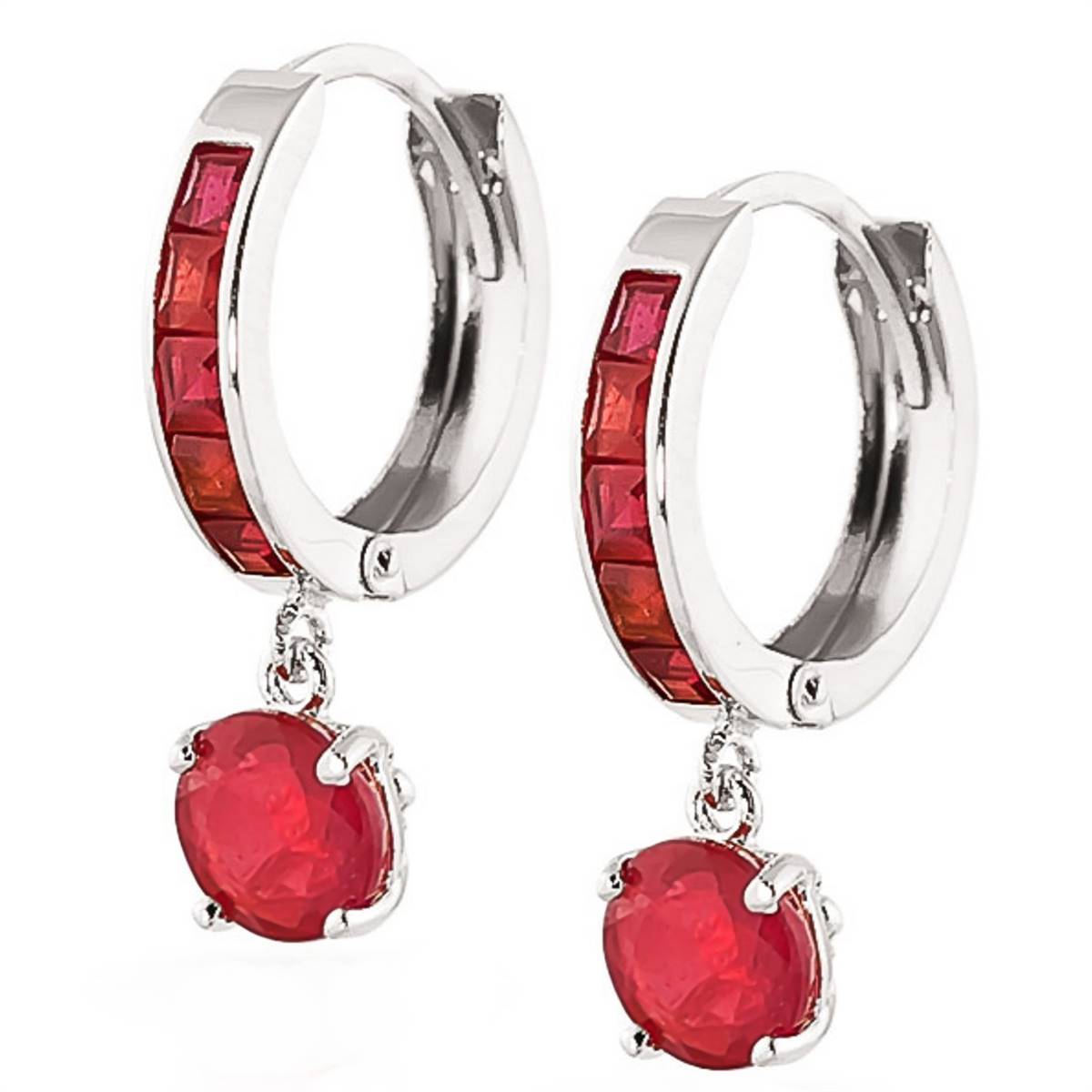3.3 Carat 14K Solid White Gold Huggie Earrings Natural Ruby