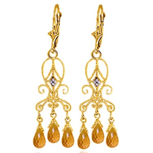4.21 Carat 14K Solid Yellow Gold Chandelier Diamond Earrings Citrine