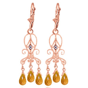 4.21 Carat 14K Solid Rose Gold Chandelier Diamond Earrings Citrine
