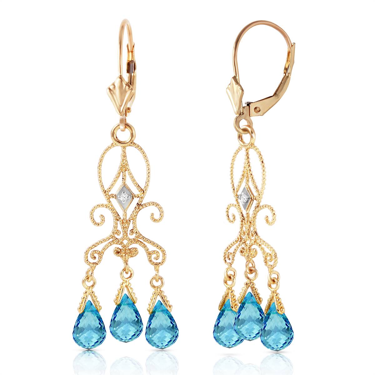 4.81 Carat 14K Solid Yellow Gold Chandelier Diamond Earrings Blue Topaz